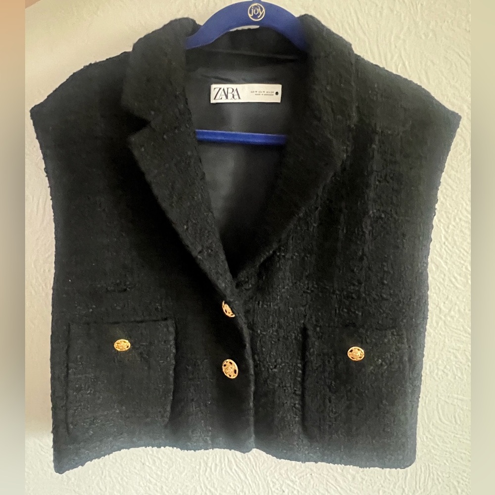 Zara Cropped Blazer Vest with gold button detail
